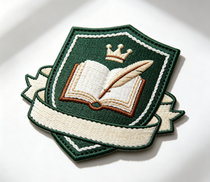 Custom Embroidered School Crest Badge Green Shield Plaque <b>Sew</b>-on Emblem for Uniform Garment Promotion - Product Image 3