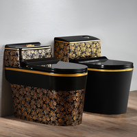 Sanitaires de luxe, cuvette de toilette noire et dorée, porcelaine de salle de bain, toilette monobloc, toilette noire et dorée