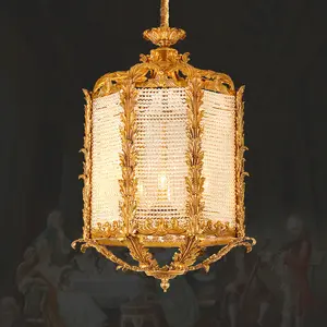 European Style Luxury Foyer Crystal Light Brass Dining Table Hanging Lights Lanterns Decorative Pendant Lamp
