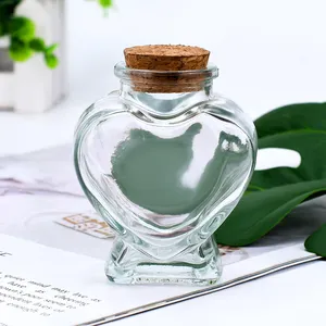 Empty Clear Glass Bottle With Cork Stopper 50ML 70ml Heart Shapes Bud Vases Jars Mini Message Wish Bottle