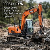 Excavatrice d'occasion Doosan Dx75/Dx85-9, modèle 2025, 7,5 tonnes, moteur Yanmar