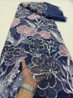 Tissu en dentelle de luxe avec broderie florale 3D et sequins