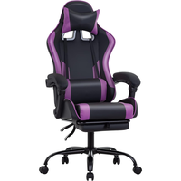 Chaise de jeu ergonomique en similicuir PU à dossier haut, couleur violette, pour PC et jeux vidéo, avec support lombaire