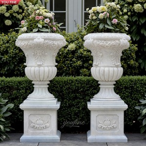 Vaso di fiori in marmo bianco vaso di fiori in stile romanico giardino casa statua di pietra - Product Image 4