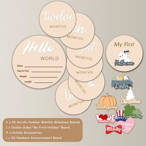 Disques de marquage des étapes mensuelles de bébé, Panneaux de marquage des étapes de bébé pour nouveau-né, Panneau d'annonce de naissance pour bébé de 1 à 12 mois, pour fête prénatale - Product Image 5