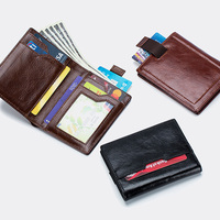 Dompet Lipat Dua Kulit Asli Pria, Dompet Lipat Dua Kulit Asli, Dompet Saku Depan Minimalis Pemblokir RFID untuk Pria-Tipis & Bergaya