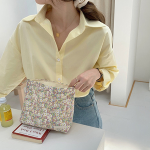 Hoa bông vải phong cách mới trang điểm Túi mỹ phẩm Túi vải với dây kéo Pouch một nhỏ trang điểm đẹp tổ chức Túi - Product Image 3