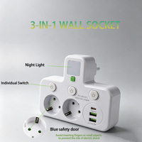 Multiprise murale sans fil 3-en-1 en gros d'usine, 2 prises UE avec 2 ports USB et 1 convertisseur d'alimentation Type-C