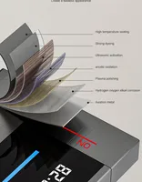 Ensemble complet de douche gris avec boutons piano et éclairage d'ambiance, affichage numérique, système de douche, robinets de pluie et pommeau de douche