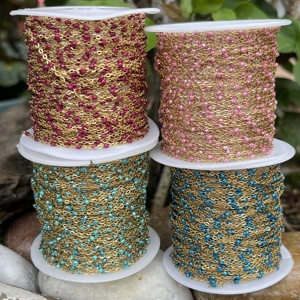 Catena a maglie piatte in acciaio inossidabile con perline a sfera satellitari smaltate glitterate personalizzate, sottili da 1,2 mm, alla moda, all'ingrosso - Product Image 6