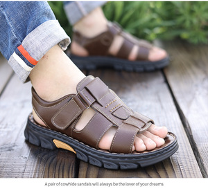 Sandali da <span class=keywords><strong>uomo</strong></span> in vera pelle, antiscivolo, con <span class=keywords><strong>suola</strong></span> spessa, <span class=keywords><strong>scarpe</strong></span> estive casual, con cinturino regolabile, <span class=keywords><strong>scarpe</strong></span> da passeggio piatte traspiranti per esterni - Product Image 3