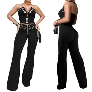 Conjunto de 2 Piezas para Mujer, Top Sexy sin Mangas con Detalles Metálicos y Pantalones Largos, Estilo Cóctel - Product Image 3