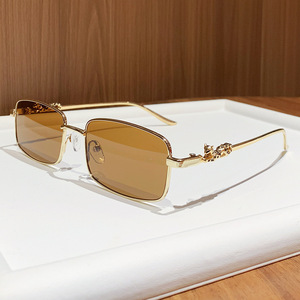 Unisex Metal Square <b>Sunglasses</b> Gold Frame UV400 Protection Type 3 Sunshades PC Lens Full Rim Design - Product Image 2