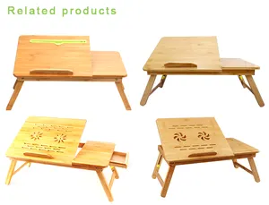 Bamboo Wooden Computer Desk/ Portable Foldable Laptop Table With Cup Holder Cooler Fan Drawer