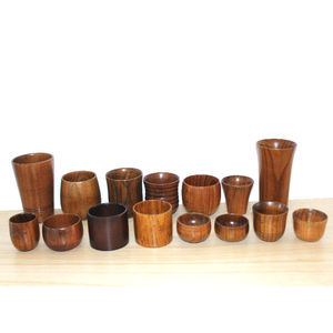 Ensemble de tasses à thé en bois, forme cylindrique, couleur unie, style simple, pour le thé de l'après-midi, tasse à café - Product Image 1