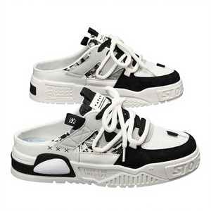Baotou Men's Round Toe <b>Half</b> Slippers <b>Slip</b>-on Backless Mesh Upper Teenager Sandals -style Summer Shoes - Product Image 1