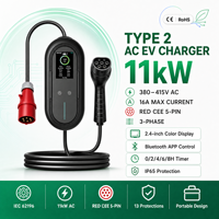 Chargeur EV portable triphasé 11 kW Type 2, prise CEE 16A, station de charge mobile intelligente pour Tesla, Audi, Porsche, Hyundai, application WiFi