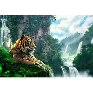 MEIAN Mountain & Waterfall New 5D DIY Diamond Painting Tiger Full Diamond Embroidery Home Decoration Mosaic Painting Green
