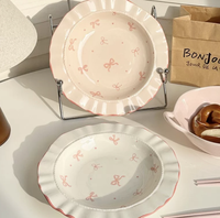 Assiette creuse en céramique avec nœud décoratif, résistante aux hautes températures, sous glaçure, vaisselle de petit-déjeuner pour la maison