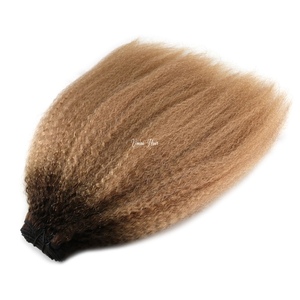 VMAE Extensions de cheveux humains en mèches, cheveux bruts Remy mongols, texture Kinky Straight, avec mèches Balayage blond <span class=keywords><strong>cendré</strong></span> et racines foncées - Product Image 5