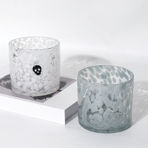 High-value Creativity Luxury Different Colors Leopard Texture Glass Candle Jar Hand Blown Candle Jar with Packaging Gift <b>Set</b> - Product Image 3