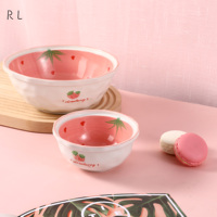 Série rose Vaisselle chinoise de haute valeur, ensembles de vaisselle à la fraise, vaisselle mignonne pour filles