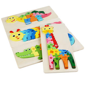 Juguete de rompecabezas de madera 3D de educación temprana <span class=keywords><strong>para</strong></span> bebés, niños y niñas, ensamblaje de animales pegados - Product Image 5