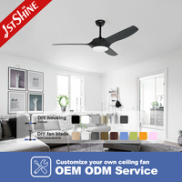 Ventilateur de plafond intelligent 1stshine 52 pouces avec commande Wi-Fi, compatible vocale, télécommande, durable, décoration intérieure, excellent ventilateur de plafond intelligent avec lumière