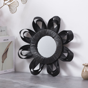 Wicker <b>Round</b> <b>Wall</b> <b>Mirror</b> Black Natural Wood Frame Home Decor Hanging Art For Living Room Entryway - Product Image 3