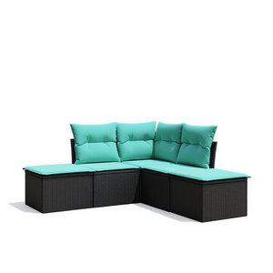 Ensemble de canapés de jardin en rotin noir, 6 places, mobilier d'extérieur, design contemporain, résistant aux intempéries - Product Image 1