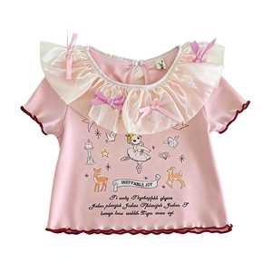 Tongxingyuan Girls Summer Short Sleeve Printed T-Shirt With <b>Cake</b> Skirt Breathable Baby Doll <b>Collar</b> Dress - Product Image 5