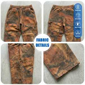 Custom <strong>Orange</strong> Tree Camo Zip Up <strong>Hoodie</strong> <strong>Men</strong> Heavyweight Acid Wash Distressed Raw Hem Carpenter Tracksuit Vintage Streetwear Set - Product Image 6