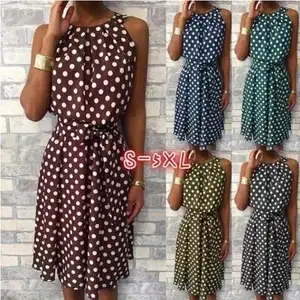 Halter Bất Đối Xứng Ruffles Polka Dot Dress Phụ Nữ Sexy Tắt Vai Mùa Hè Ăn Mặc 2019 Bohemian Bãi Biển Dress Ladies Sundress