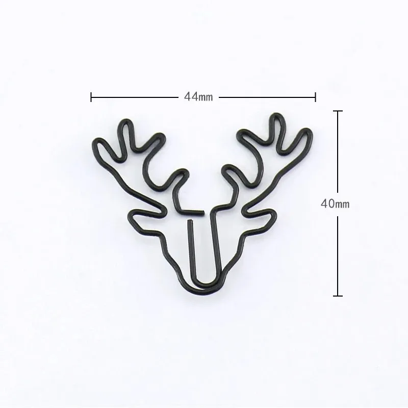 20pcs/box Cute Black Vintage Deer Head Metal Paper Clips Bookmark Pin Korea Stationery Office Accessories Memo Clips In Stock