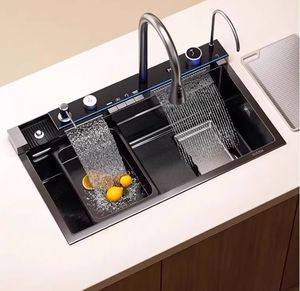 <span class=keywords><strong>Fregadero</strong></span> de Cocina Inteligente de <span class=keywords><strong>Acero</strong></span> <span class=keywords><strong>Inoxidable</strong></span> SUS304 Negro Nano con Diseño de Cascada y Pantalla Digital, Colección de Cocina Moderna 2025 - Product Image 4