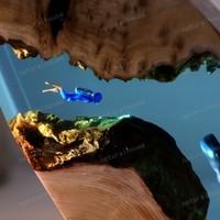 Lampe de table décorative 3D en résine époxy faite à la main, paysage de grotte sous-marine, scène de plongée, base en bois USB, lumière nocturne