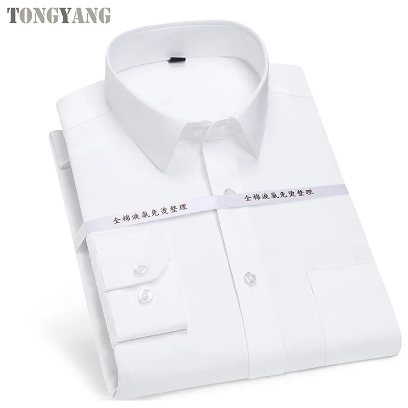 TONGYANG High-end 100% cotton liquid ammonia non-ironing men's long-sleeved solid color anti-wrinkle business formal dress shirt