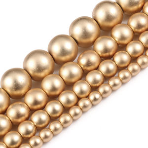 Wholesale Round <span class=keywords><strong>2</strong></span>/3/4/6/8MM Frosted Matte Light Gold Hematite Stone BeadsためJewelry Making DIY - Product Image 1