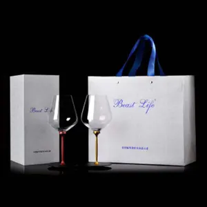 Shunstone kacamata anggur, kaca anggur batang Multi warna, gratis gelas anggur kristal dengan kotak hadiah kustom hadiah bisnis hadiah pernikahan 615Ml