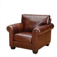 Fauteuil simple en cuir véritable de luxe américain, finition antique, cuir pleine fleur, design contemporain, structure en bois massif