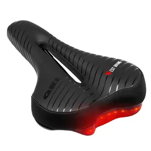 Bike Saddle Memory Foam Padded Leather Bicycle Seat Cushion With Taillight Breathable Mountain Bicycle Saddle