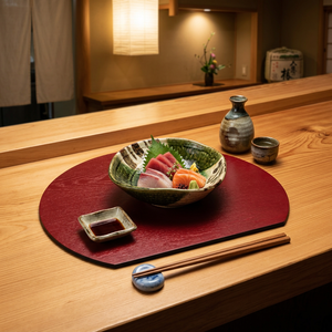 Set de table demi-lune de style japonais, réversible (rouge/noir), 36 cm, pour plateaux de service, vaisselle japonaise, Nouvel An, café - Product Image 1