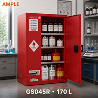 Armoire de sécurité pour produits inflammables en acier rouge de 170 L (45 gallons) à double porte pour laboratoire, atelier, projets industriels B2B