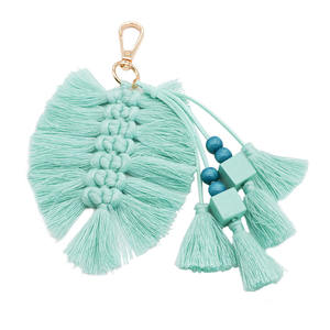 <span class=keywords><strong>2023</strong></span> INS vente chaude macramé fait à la main coloré feuille de coton frange accessoire sac décoration porte-clés - Product Image 2