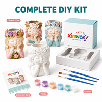 Kit de Vases en Céramique Écologiques DIY en Gros, Figurine Fille Nordique, Peignez Votre Propre Pot de Fleurs, Motif Dessin Animé, 6 Peintures Pastel pour