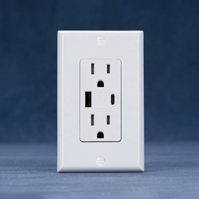 Electric Power Outlet With USB Type A+C PD20W Electrical Wall Switch and Socket White Color USA Power Socket