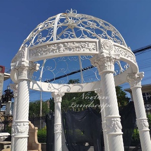 Grandi Gazebo <span class=keywords><strong>da</strong></span> <span class=keywords><strong>Giardino</strong></span> Antichi in Marmo Bianco con Colonne Rotonde Scolpite e Tetto in Metallo in Vendita - Product Image 5