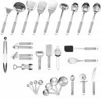 Ustensile de cuisine en acier inoxydable, ensemble d'ustensiles de cuisine avec support, 29 pièces