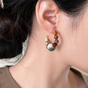 Wholesale Vintage Wooden <b>Stud</b> <b>Earrings</b> Handmade Jewelry <b>Silver</b> Needle C-shaped Wood Beaded <b>Earrings</b> for Women - Product Image 6