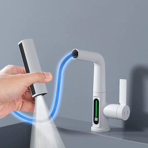 Robinet de lavabo numérique intelligent en cuivre 35 mm, monobloc, avec douchette extractible, eau chaude et froide - Product Image 4